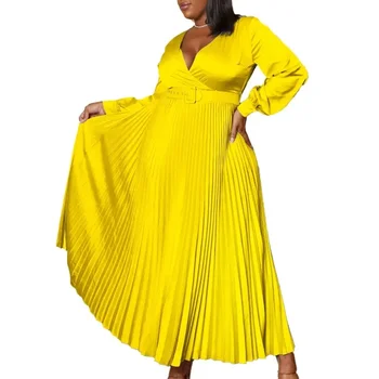 2023 Afrikos Maxi Suknelės Moterims Rudenį Elegantiškas ilgomis Rankovėmis V-kaklo, vientisos Spalvos Šalies Vakarą Klostyti Suknelė Afrikos Drabužiai 1