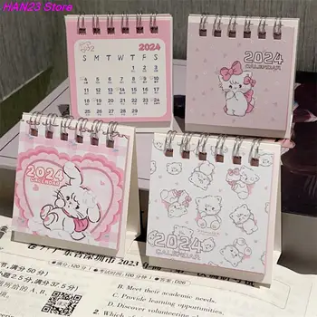 2024 m. Animacinis Pink Cat Stalinis Kalendorius Mini Mielas Nuolatinis Apversti Stalinio Kalendoriaus Mažų Dienos Planavimo Mėnesio Kalendorius, Namų 1PC 1