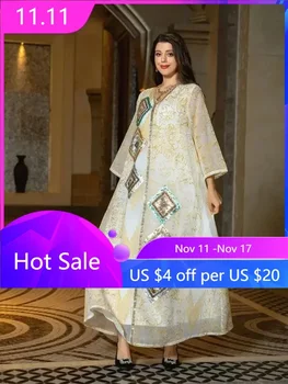 Artimųjų Rytų Dubajus Kaftan Blizgančiais Indijos Dresses Prom Abaja Balto Šifono Megztinis, Siuvinėta Suknelė Musulmonų Vakarienė Skraiste