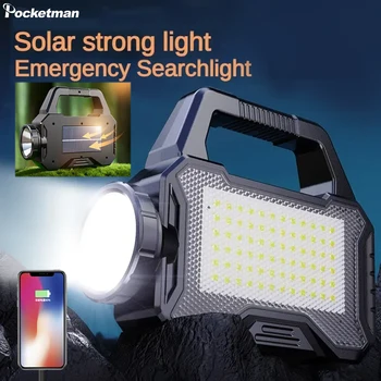 Brigth Saulės LED+COB Žibintuvėlis Nešiojamų Kempingas Fakelas USB Įkraunamas Prožektorius, Lauko Vandeniui Galia Banko Darbo Lemputė 1