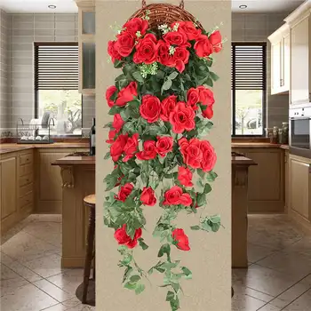 Dirbtinių Rožių Netikrą Gėlės Kabančių Augalų Sienos Namo Balkono Krepšelį Dekoro Pack 2 1