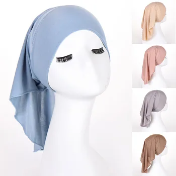 Hijab Skrybėlę Turbaną Skrybėlę Apatinio Dangtelio, Artimųjų Rytų Hijab Skara Megztinis Skrybėlę Islamo Minkštos Vientisos Spalvos Musulmonų Moterys Kvėpuojantis 1