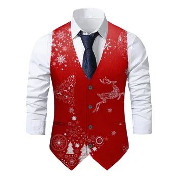 Kalėdų Skrybėlę Spausdinti Mens Kostiumas, Marškiniai 2023 Linksmų Kalėdų Liemenė Vyrų Kalėdos Šalis Prom Kostiumų Liemenės Cosplay Vyrų Drabužiai 1