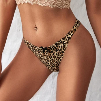 Ledo Šilko moteriški Apatiniai, Seksualus Diržas Minkšta Leopardo Besiūlės Kelnaitės Trumpikės T-Atgal mažaaukščių apatinis Trikotažas G-String Dydis S-XL 1