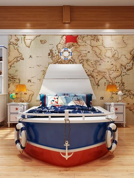 Nestandartiniai baldai Visi medžio masyvo vaiko lova su atitvaro berniukai viengulė lova Kūrybos jūrinis kateris tipo 1,5 m kūdikio lovos 1