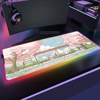 RGB Pelės Mygtukai Mielas Gyvūnų Rožinė Žaidimų Klaviatūra, Pagalvėlės, Raštinės Gumos Stalo Kilimėlis Pc Gamer LED Kilimėlis Apakinti Kietas Guminis Pelės Kilimėlis 1