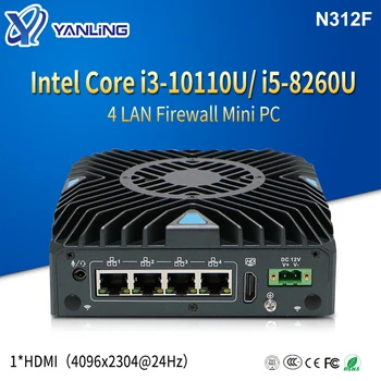 Užkardos Kompiuteris Intel Core i3 10110U i5 8260U Minkštas Maršrutizatorius 4xIntel LAN NVMe Pramonės Ventiliatoriaus Mini PC pfSense 1