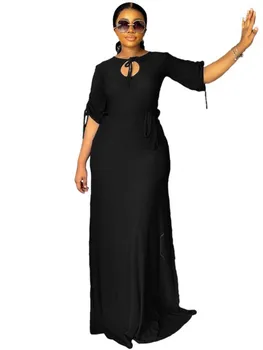 Vientisos Spalvos Ilga Suknelė Moterims Aukšto Ritininės Raišteliu Dizaino Nėrinių-up Prašmatnus Elegantiškas Suknelė Skraiste Femme Maxi Vestido juodus Drabužius