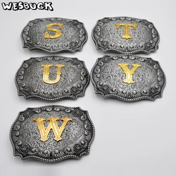 WesBuck Prekės Big Raidžių Diržo Sagtis Vyrams, Moterims, Sagtys Metalinės Kaubojus Cowgirl Vakarų A-E Raidės Diržo Vadovas 1
