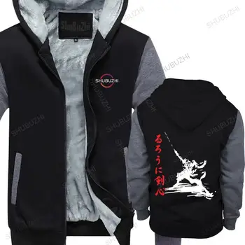vyrų žiemos juodos spalvos bliuzoną prekės atsitiktinis šilta striukė kailis Atsitiktinis Rurouni Kenshin Samurai X Anime žmogus, purus vilnos užtrauktukas hoodies