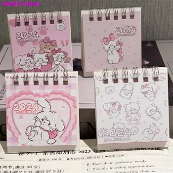2024 m. Animacinis Pink Cat Stalinis Kalendorius Mini Mielas Nuolatinis Apversti Stalinio Kalendoriaus Mažų Dienos Planavimo Mėnesio Kalendorius, Namų 1PC 2