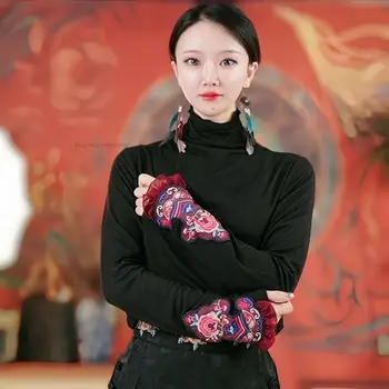 2024 m. nacionalinės gėlių siuvinėjimas stovėti apykaklės etninės marškinėliai streetwear kinijos derliaus bazės marškinėliai rytų elegantiškas retro t-shirt 2