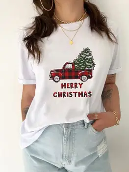 Akvarelė Puikus Grafinis Marškinėliai Spausdinti Moterų Šventė T-shirt Viršų Mados Drabužių Naujųjų Metų Kalėdų Moterų trumpomis Rankovėmis Tee 2