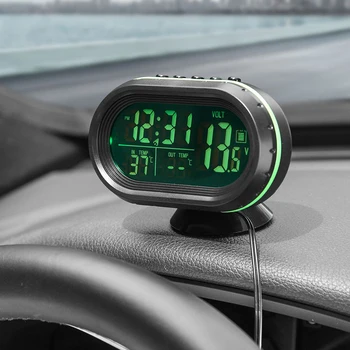 Automobilių 3-in-1 Voltmeter Termometras Elektroninis Laikrodis Automobilio Įtampos Tikrintuvas Skaitmeninis Ekranas 2