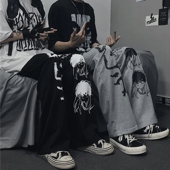 Hip-Hop Pločio Kojų Kelnės Moterims, Vyrams, Atsitiktinis Streetwear Elastinga Juosmens Jogger Kelnes Harajuku Anime Personažai Mados Modelis 2