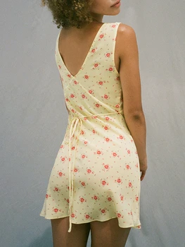Moteriški Vasaros Bakas Mini Suknelė Gėlių Spausdinti V-Kaklo, Rankovių Backless Kaklaraištis-iki Slim Paplūdimio Suknelė 2