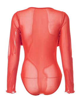 Moterų Ilgas Rankovėmis Bodysuit Akių Vien 3D Gėlių Tuščiaviduriai vientisos Spalvos Slim Fit Rudenį Romper Clubwear 2
