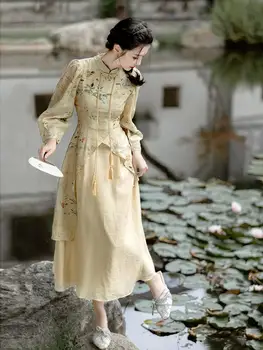 Naujas Kinų Stiliaus Kinijos liaudies Respublika, Pagerėjo Cheongsam Moterys Pavasarį, Vasarą, Elegantiškai Suklastotas dviejų dalių Spausdinti Qipao Suknelė 2