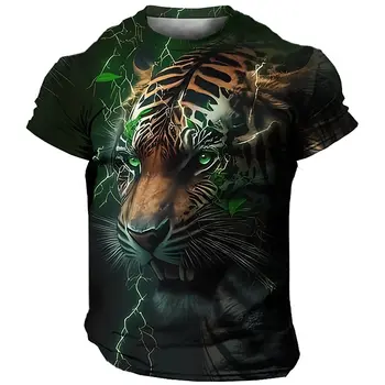 Tigras VYRIŠKI T-Shirt Mados 3d Prarasti Trumpas Rankovės Atostogų Atsitiktinis Patogiai Vyrų Viršūnės Vasarą Kasdien Streetwear Vyras Gyvūnų Tees 2