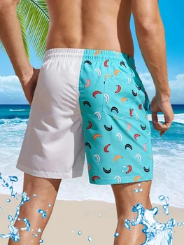 Vasaros vyrų paplūdimio atostogų atogrąžų spausdinti baltos ir mėlynos avarijos spalvos quick-dry paplūdimio kelnės 2
