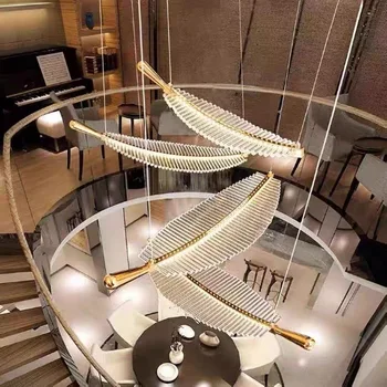 Šviesos Prabangūs Krištolo Lapų Plunksnų Liustra Post-Moderni Vila Tuščiaviduriai Laiptai, Palėpės Salė Meno Kūrybos 2