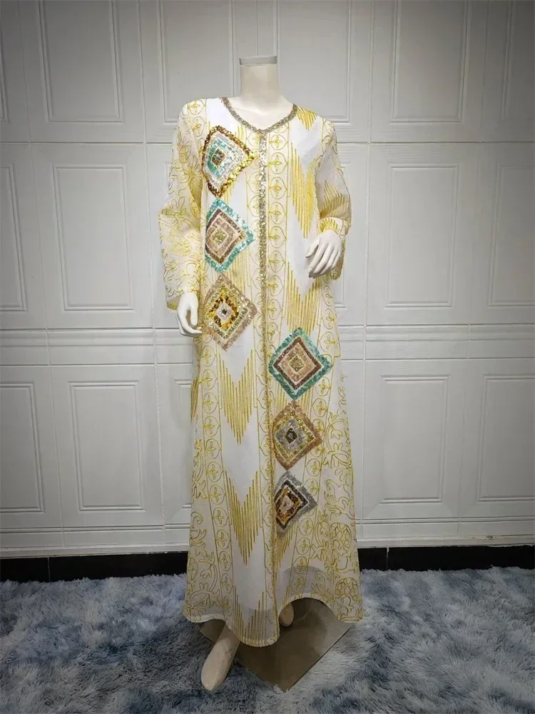 Artimųjų Rytų Dubajus Kaftan Blizgančiais Indijos Dresses Prom Abaja Balto Šifono Megztinis, Siuvinėta Suknelė Musulmonų Vakarienė Skraiste Nuotrauka 5
