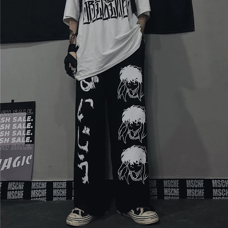 Hip-Hop Pločio Kojų Kelnės Moterims, Vyrams, Atsitiktinis Streetwear Elastinga Juosmens Jogger Kelnes Harajuku Anime Personažai Mados Modelis Nuotrauka 3