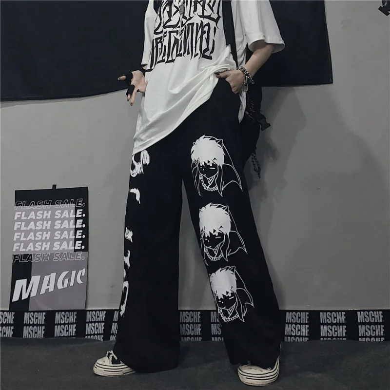 Hip-Hop Pločio Kojų Kelnės Moterims, Vyrams, Atsitiktinis Streetwear Elastinga Juosmens Jogger Kelnes Harajuku Anime Personažai Mados Modelis Nuotrauka 4