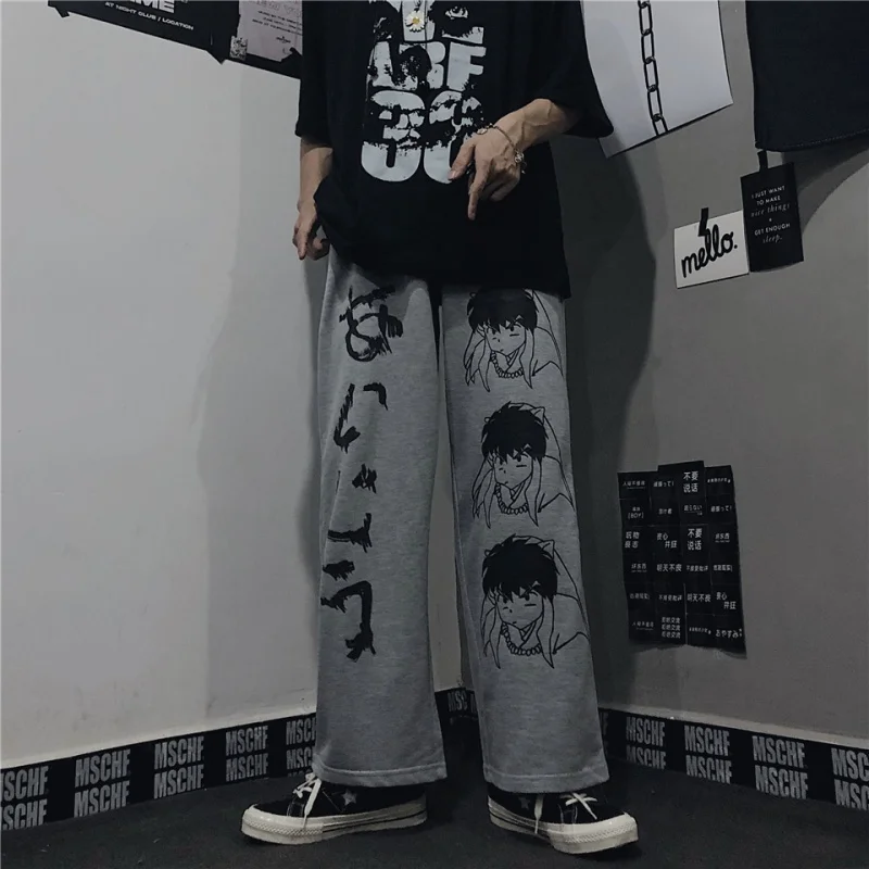 Hip-Hop Pločio Kojų Kelnės Moterims, Vyrams, Atsitiktinis Streetwear Elastinga Juosmens Jogger Kelnes Harajuku Anime Personažai Mados Modelis Nuotrauka 5