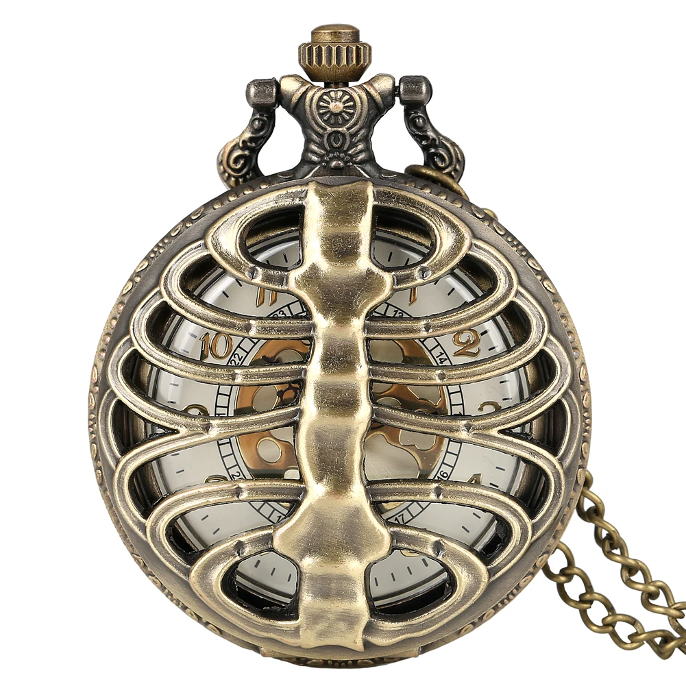 Retro Bronza Kišenėje Žiūrėti Tuščiaviduriai Atveju Kvarco Dizaino Steampunk Aukso Arabų Dial Karoliai Pakabukas Laikrodis Vyrams, Moterims Reloj De Bolsill Nuotrauka 3