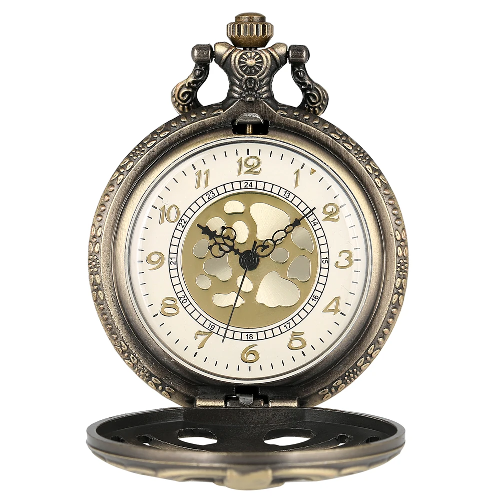 Retro Bronza Kišenėje Žiūrėti Tuščiaviduriai Atveju Kvarco Dizaino Steampunk Aukso Arabų Dial Karoliai Pakabukas Laikrodis Vyrams, Moterims Reloj De Bolsill Nuotrauka 5