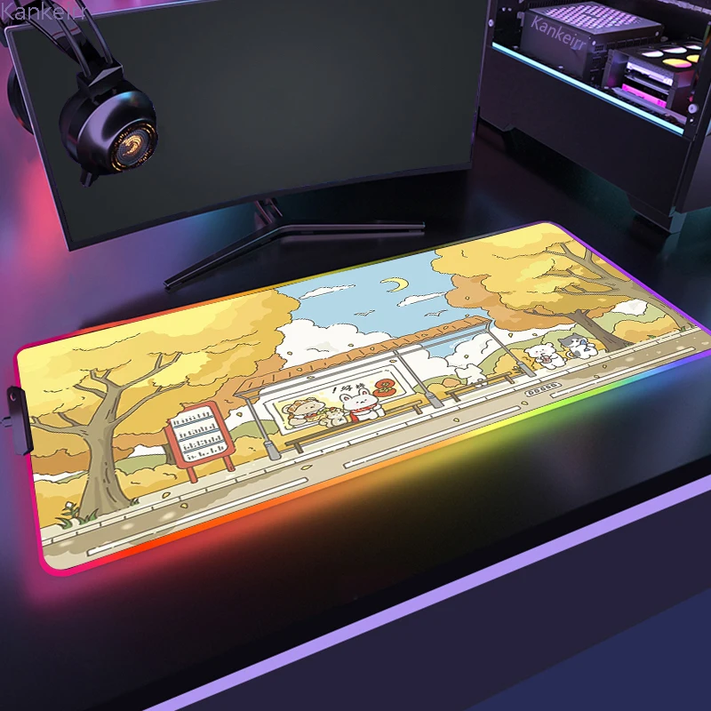 RGB Pelės Mygtukai Mielas Gyvūnų Rožinė Žaidimų Klaviatūra, Pagalvėlės, Raštinės Gumos Stalo Kilimėlis Pc Gamer LED Kilimėlis Apakinti Kietas Guminis Pelės Kilimėlis Nuotrauka 2