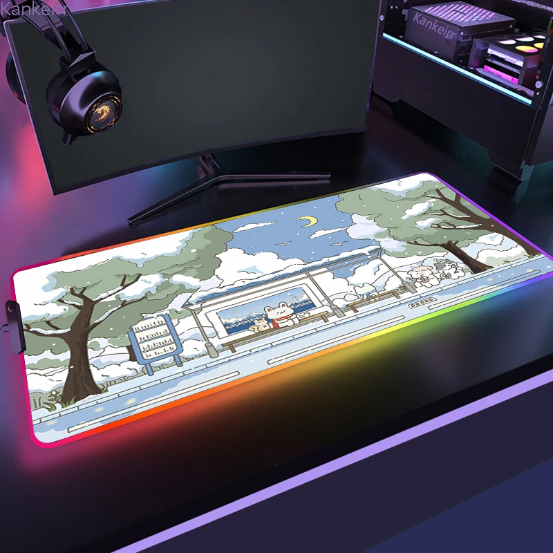 RGB Pelės Mygtukai Mielas Gyvūnų Rožinė Žaidimų Klaviatūra, Pagalvėlės, Raštinės Gumos Stalo Kilimėlis Pc Gamer LED Kilimėlis Apakinti Kietas Guminis Pelės Kilimėlis Nuotrauka 3