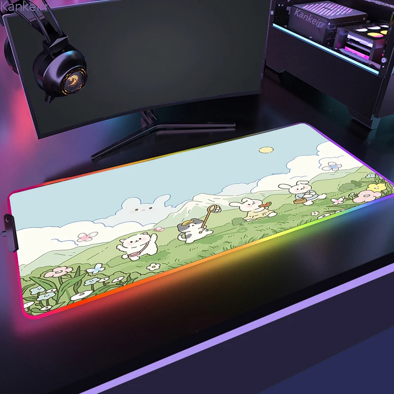 RGB Pelės Mygtukai Mielas Gyvūnų Rožinė Žaidimų Klaviatūra, Pagalvėlės, Raštinės Gumos Stalo Kilimėlis Pc Gamer LED Kilimėlis Apakinti Kietas Guminis Pelės Kilimėlis Nuotrauka 4