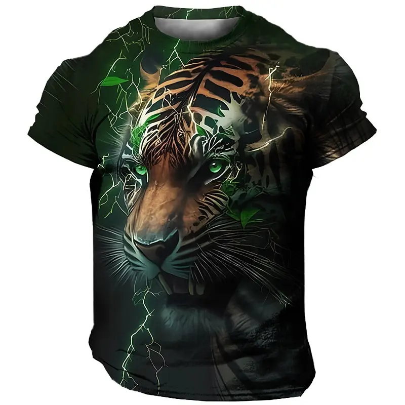 Tigras VYRIŠKI T-Shirt Mados 3d Prarasti Trumpas Rankovės Atostogų Atsitiktinis Patogiai Vyrų Viršūnės Vasarą Kasdien Streetwear Vyras Gyvūnų Tees Nuotrauka 1
