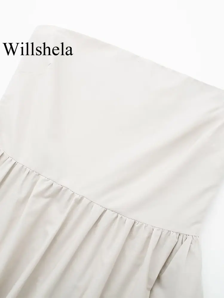 Willshela Moterų Mados Smėlio Spalvos Klostuotas Atgal Tuščiaviduriai Iš Pusėje Užtrauktukas Midi Suknelė Vintage Stebėjimo Velniop Kaklo Moterų Elegantiškos Suknelės Nuotrauka 4